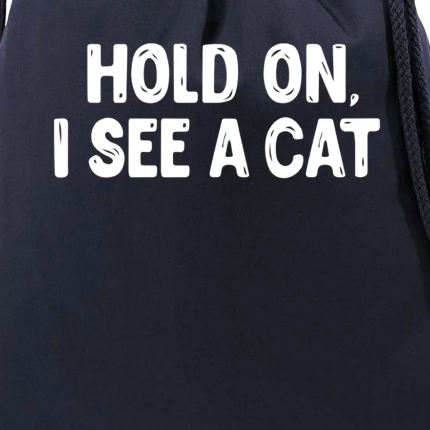 Funny Cat Lover Hold On I See A Cat Mom Lady Gift Drawstring Bag