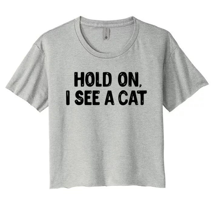 Funny Cat Lover Hold On I See A Cat Mom Lady Gift Women's Crop Top Tee