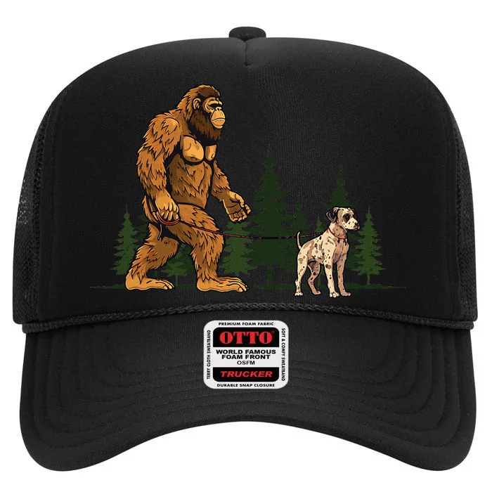 Funny Catahoula Leopard Bigfoot Dog Walking Dog Mom Dad High Crown Mesh Trucker Hat