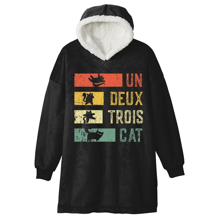 Funny Cat Lovers Vintage Retro Un Deux Trois Cat French Hooded Wearable Blanket