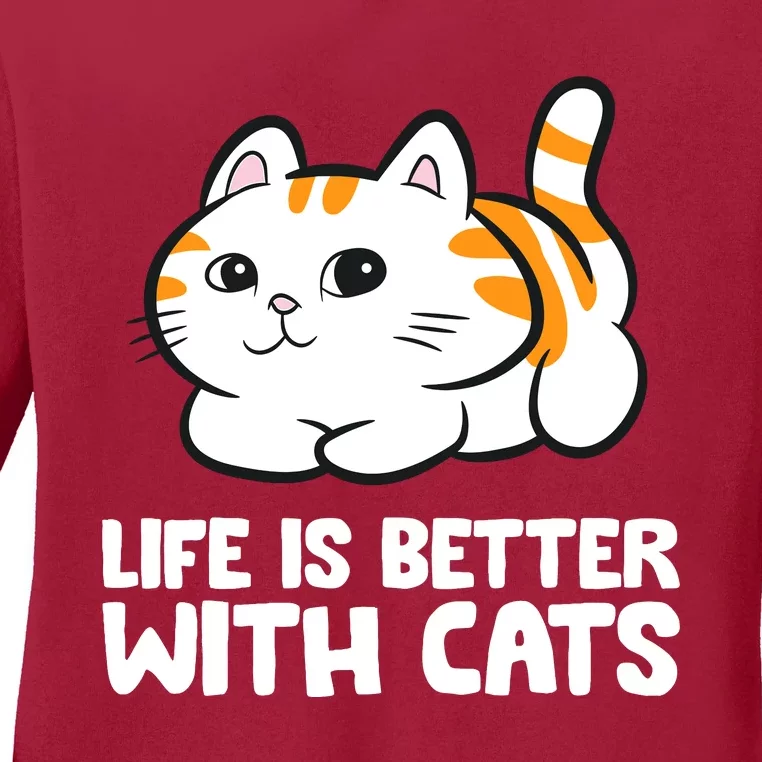 Funny Cat Lover Cute Kittens Life Is Better With Cats Ladies Long Sleeve Shirt