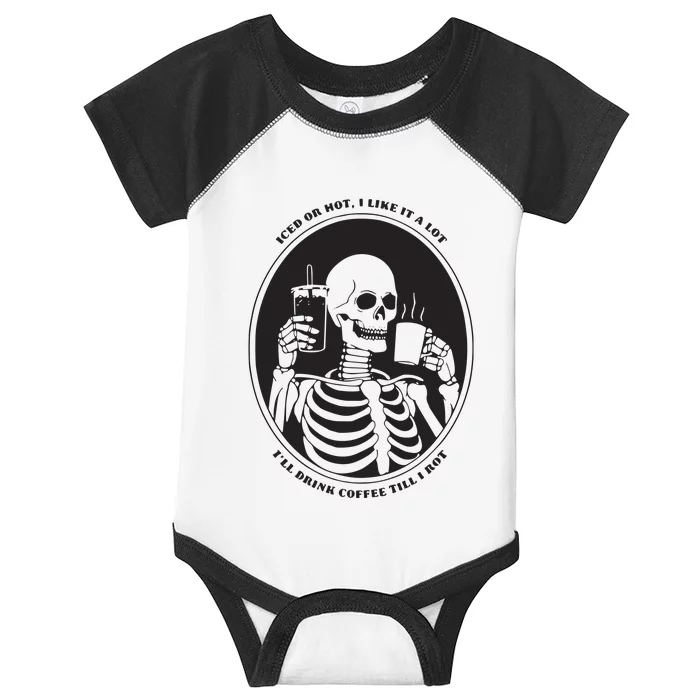 Funny Coffee Lovers Skeleton Coffee Drinker Iced Or Hot Infant Baby Jersey Bodysuit