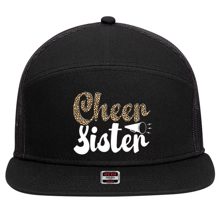 Funny Cheerleading Leopard Graphic Wo Cheer Sister 7 Panel Mesh Trucker Snapback Hat