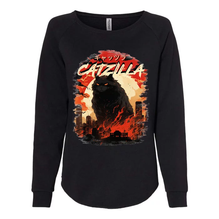 Funny Cat Lover Catzilla Cat Humor Cat Womens California Wash Sweatshirt