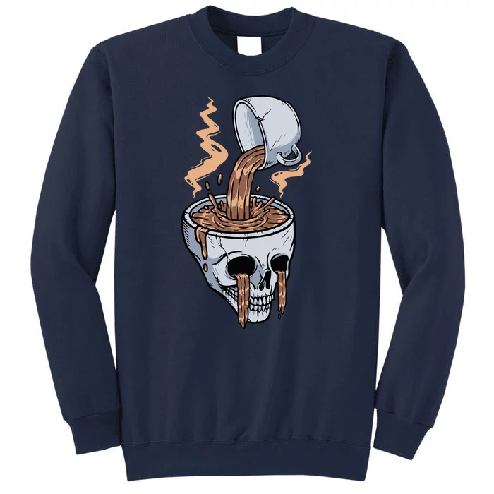 Funny Coffee Lover Skull Coffee Addict Coffee Cup Skull Head Tall Sweatshirt