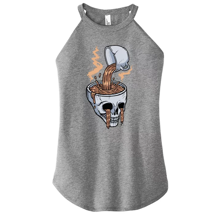 Funny Coffee Lover Skull Coffee Addict Coffee Cup Skull Head Women’s Perfect Tri Rocker Tank