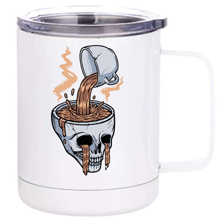 Funny Coffee Lover Skull Coffee Addict Coffee Cup Skull Head Front & Back 12oz Stainless Steel Tumbler Cup