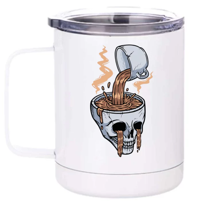 Funny Coffee Lover Skull Coffee Addict Coffee Cup Skull Head Front & Back 12oz Stainless Steel Tumbler Cup