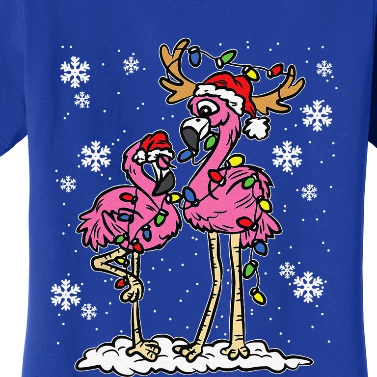 Flamingo Christmas Lights Santa Hat Pajama Cute Animal XMas Gift Women's T-Shirt