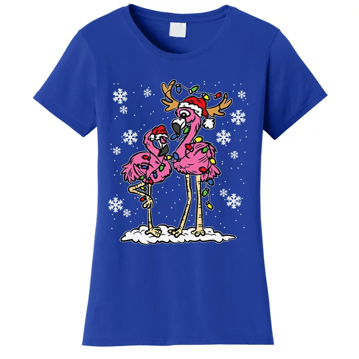 Flamingo Christmas Lights Santa Hat Pajama Cute Animal XMas Gift Women's T-Shirt