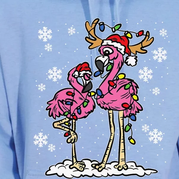 Flamingo Christmas Lights Santa Hat Pajama Cute Animal XMas Gift Unisex Surf Hoodie