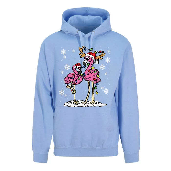 Flamingo Christmas Lights Santa Hat Pajama Cute Animal XMas Gift Unisex Surf Hoodie