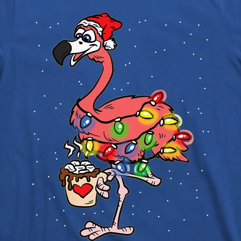 Flamingo Christmas Lights Santa Hat Pajama Cute Animal XMas T-Shirt