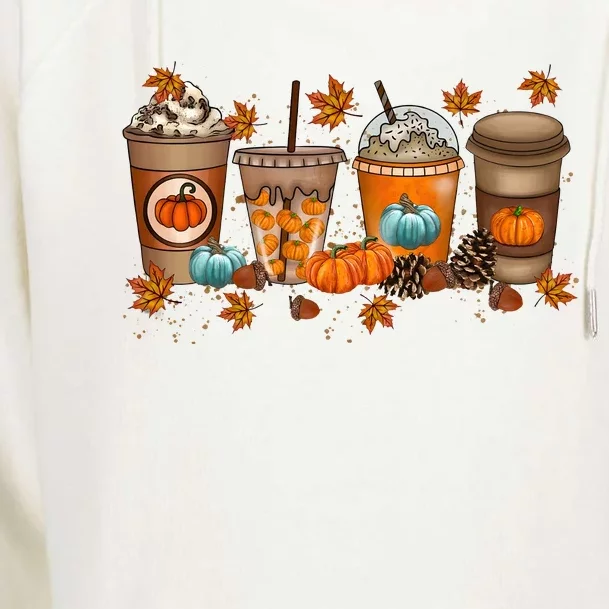 Fall Coffee Lover Pumpkin Womens Funnel Neck Pullover Hood