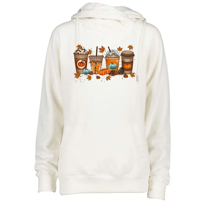 Fall Coffee Lover Pumpkin Womens Funnel Neck Pullover Hood