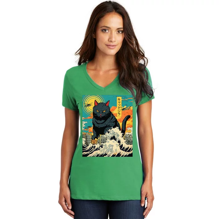 Funny Cat Lover Catzilla Cat Owner Women's V-Neck T-Shirt