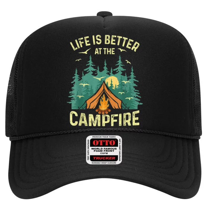 Funny Camping Lover Design For Men Women Camping Vacationist High Crown Mesh Trucker Hat