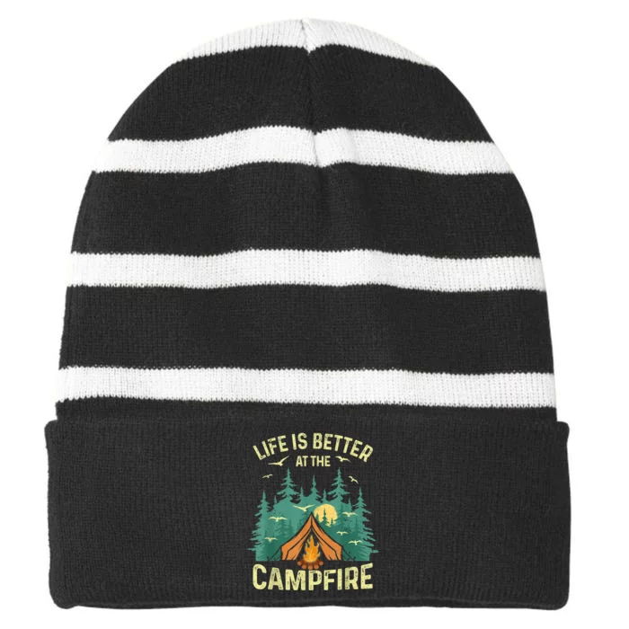 Funny Camping Lover Design For Men Women Camping Vacationist Striped Beanie with Solid Band