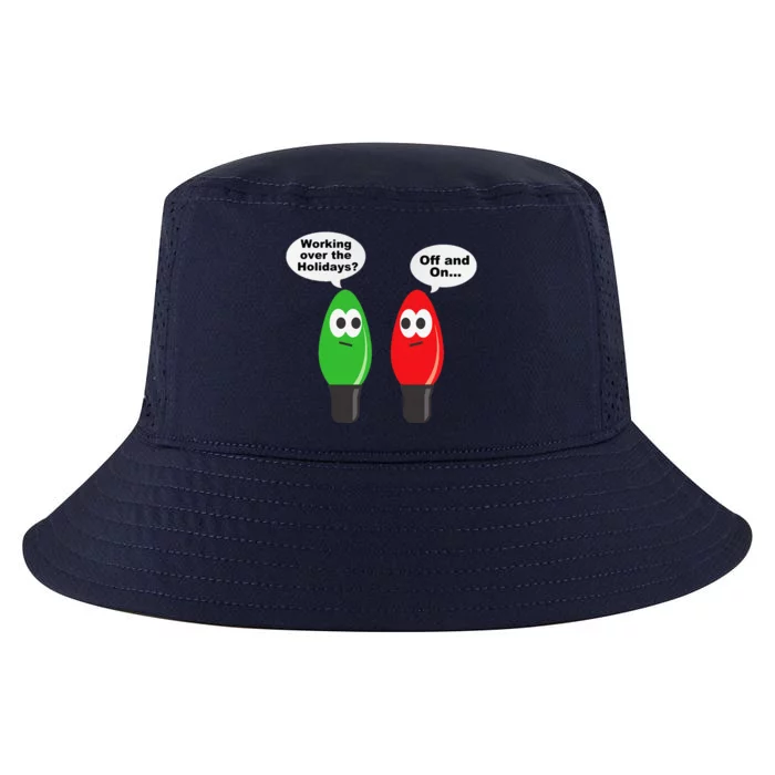 Funny Christmas Lights Joke Light Bulb Working Off On Pun Cool Comfort Performance Bucket Hat