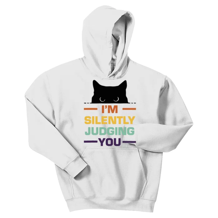 Funny Cats Lover I'm Silently Judging You Black Cat Kids Hoodie