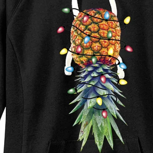 Funny Christmas Lights Upside Down Pineapple Swinger Funny Gift Women's Fleece Hoodie