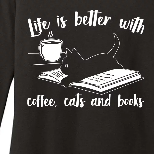 Funny Cute Life Is Better With Coffee Cats And Books Womens CVC Long Sleeve Shirt