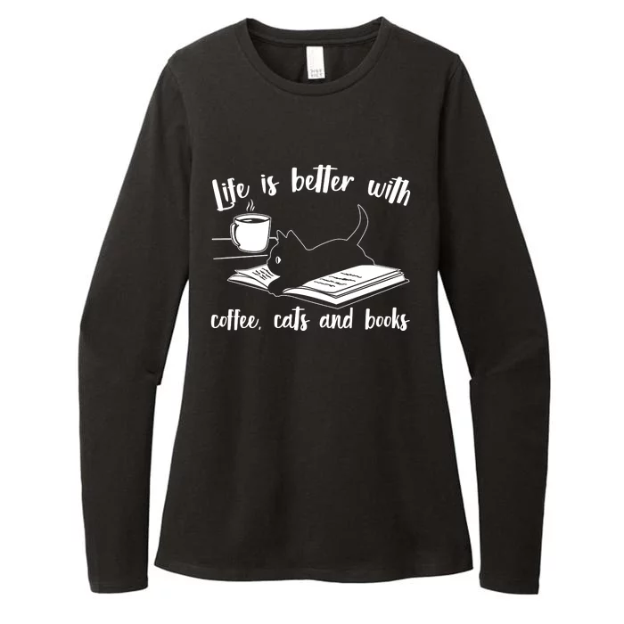 Funny Cute Life Is Better With Coffee Cats And Books Womens CVC Long Sleeve Shirt