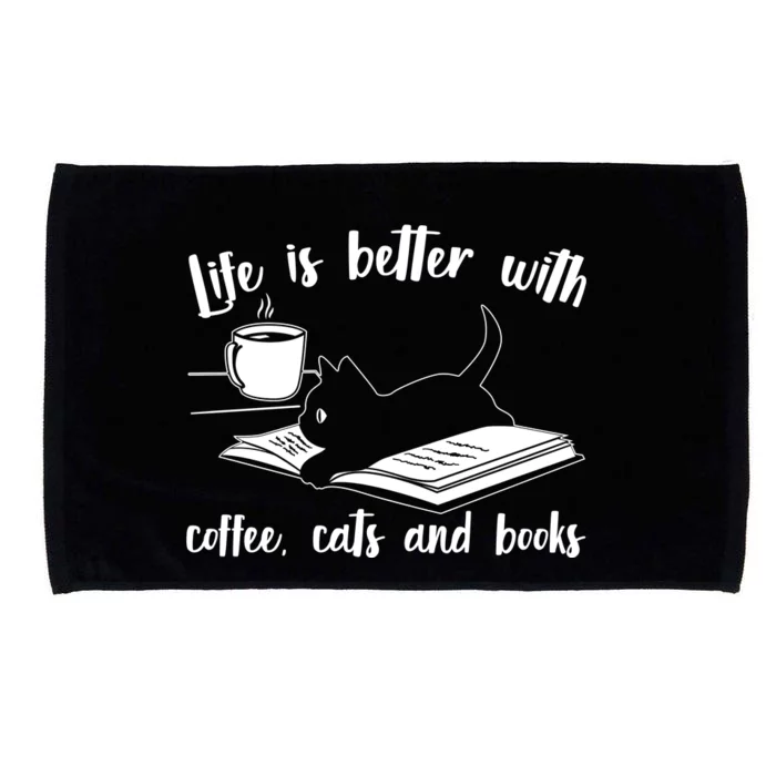 Funny Cute Life Is Better With Coffee Cats And Books Microfiber Hand Towel