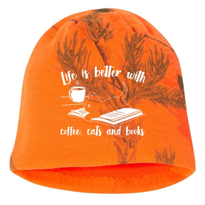 Funny Cute Life Is Better With Coffee Cats And Books Kati - Camo Knit Beanie