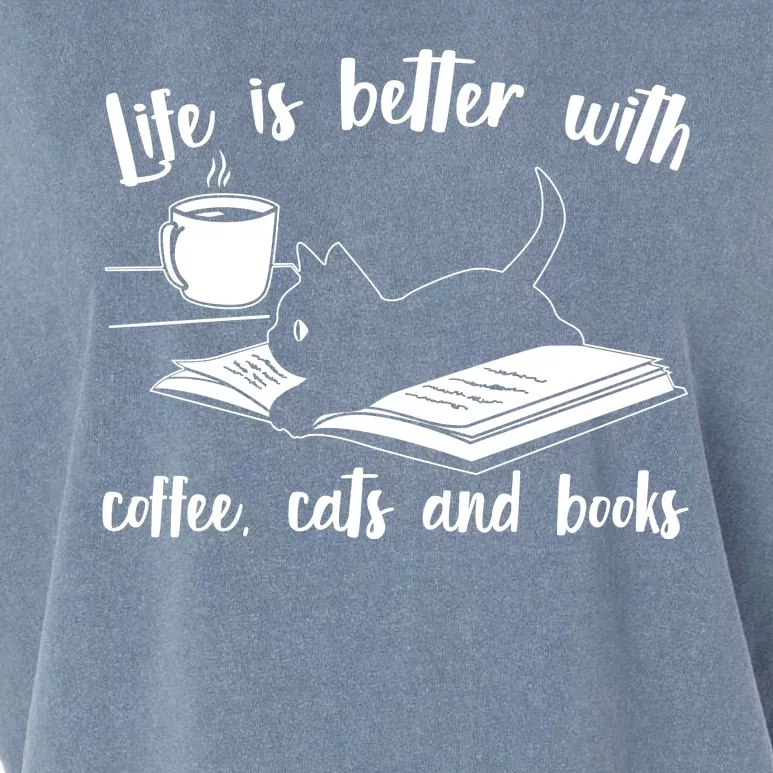 Funny Cute Life Is Better With Coffee Cats And Books Garment-Dyed Women's Muscle Tee