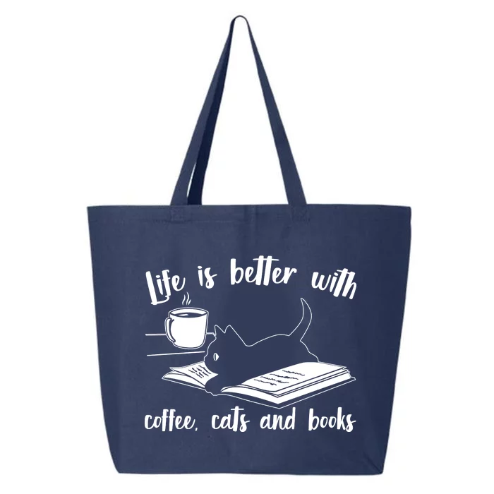 Funny Cute Life Is Better With Coffee Cats And Books 25L Jumbo Tote