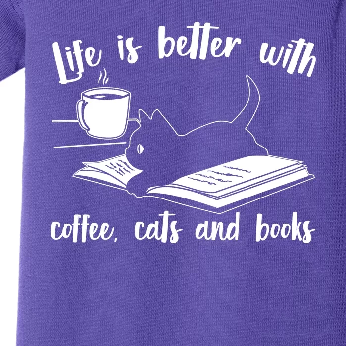 Funny Cute Life Is Better With Coffee Cats And Books Baby Bodysuit