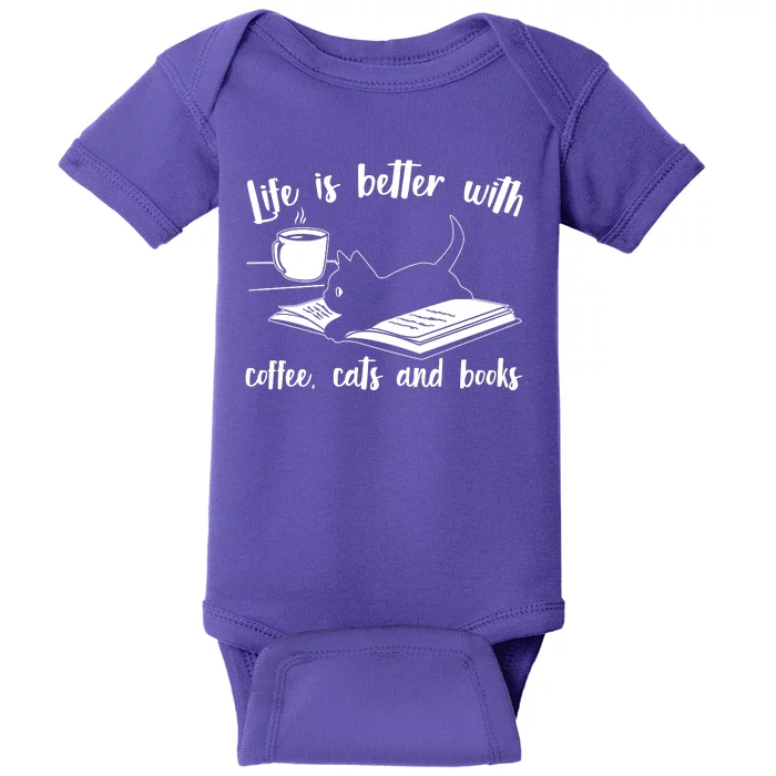 Funny Cute Life Is Better With Coffee Cats And Books Baby Bodysuit