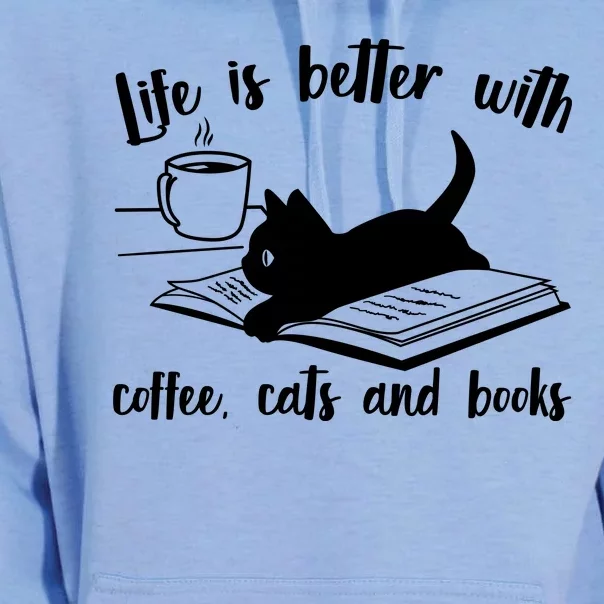 Funny Cute Life Is Better With Coffee Cats And Books Unisex Surf Hoodie