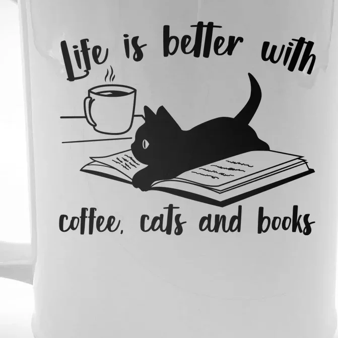 Funny Cute Life Is Better With Coffee Cats And Books Front & Back Beer Stein