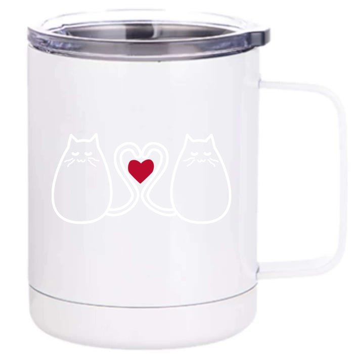 Funny Cat Lovers Valentine's Heart Top Gift Front & Back 12oz Stainless Steel Tumbler Cup