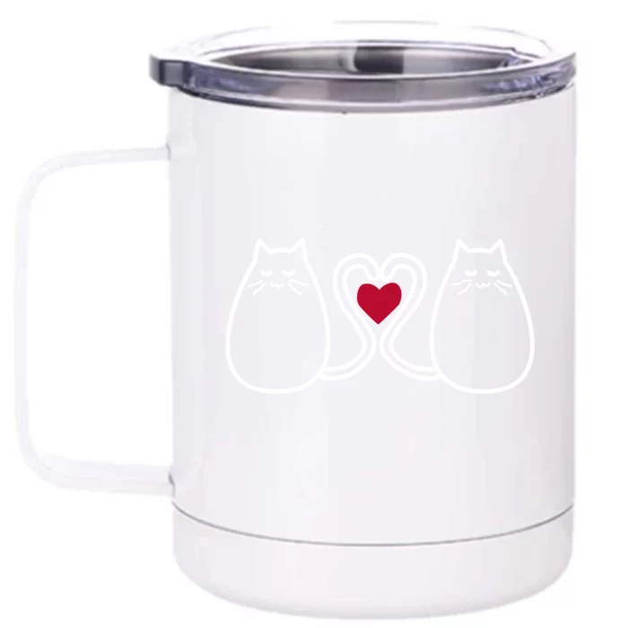 Funny Cat Lovers Valentine's Heart Top Gift Front & Back 12oz Stainless Steel Tumbler Cup