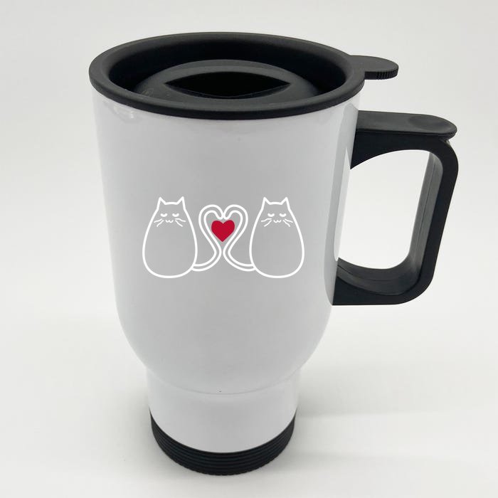 Funny Cat Lovers Valentine's Heart Top Gift Front & Back Stainless Steel Travel Mug