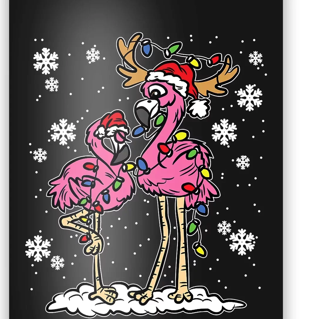 Flamingo Christmas Lights Santa Hat Pajama Cute Animal XMas Poster