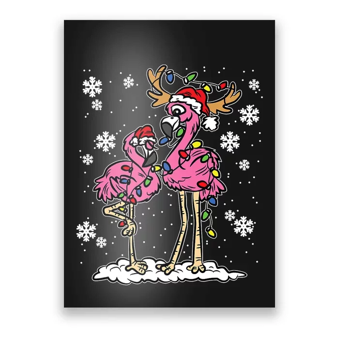 Flamingo Christmas Lights Santa Hat Pajama Cute Animal XMas Poster