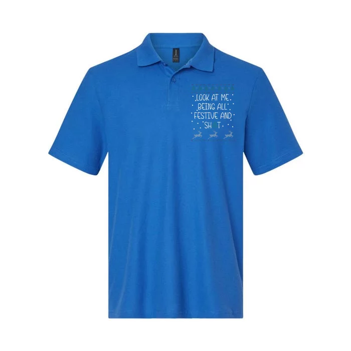 funny christmas look at me being all festive Humorous Xmas Softstyle Adult Sport Polo