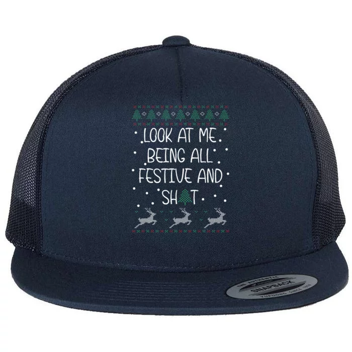 funny christmas look at me being all festive Humorous Xmas Flat Bill Trucker Hat