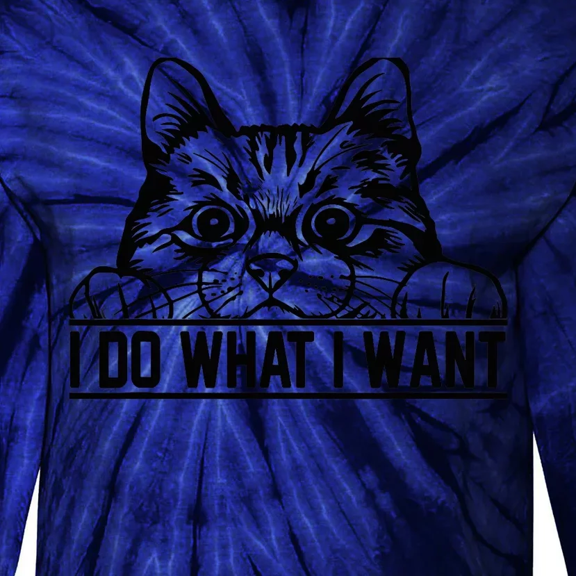 Funny Cat Lovers Retro 70s 80s 90s I Do What I Want Cat Tie-Dye Long Sleeve Shirt