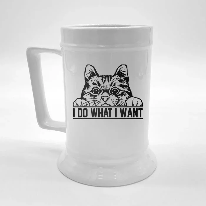 Funny Cat Lovers Retro 70s 80s 90s I Do What I Want Cat Front & Back Beer Stein