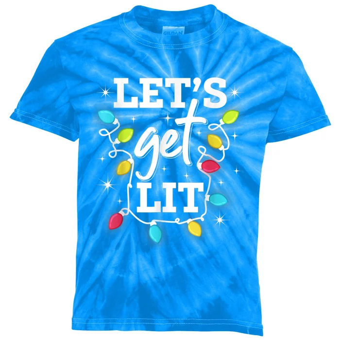 Funny Christmas Lets Get Lit Ing Xmas Holiday Gift Kids Tie-Dye T-Shirt