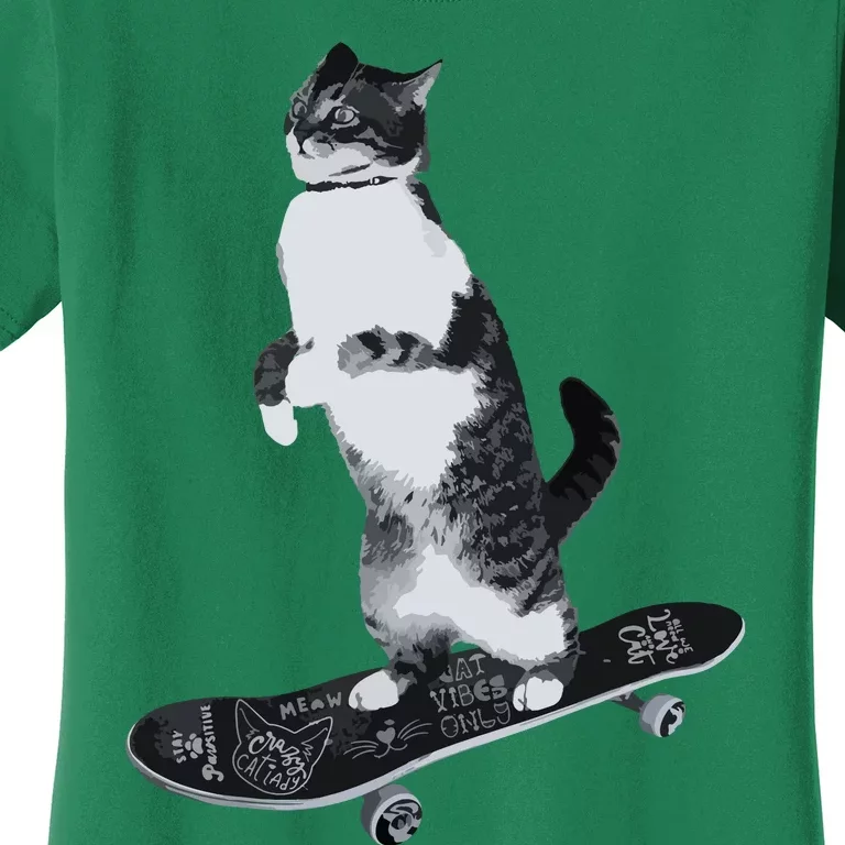 Funny Cats Lovers Skateboarding Cat Women's T-Shirt