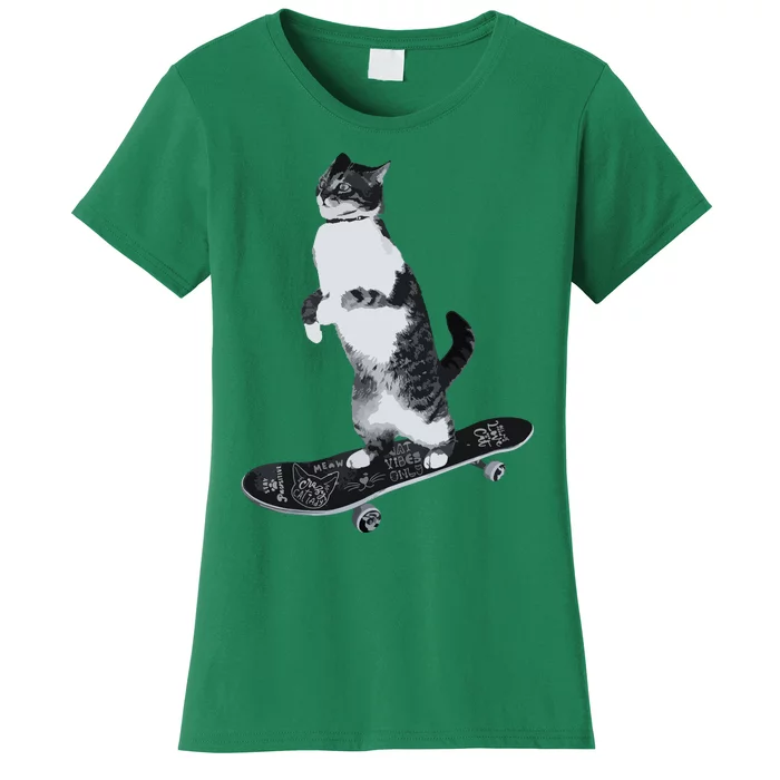 Funny Cats Lovers Skateboarding Cat Women's T-Shirt