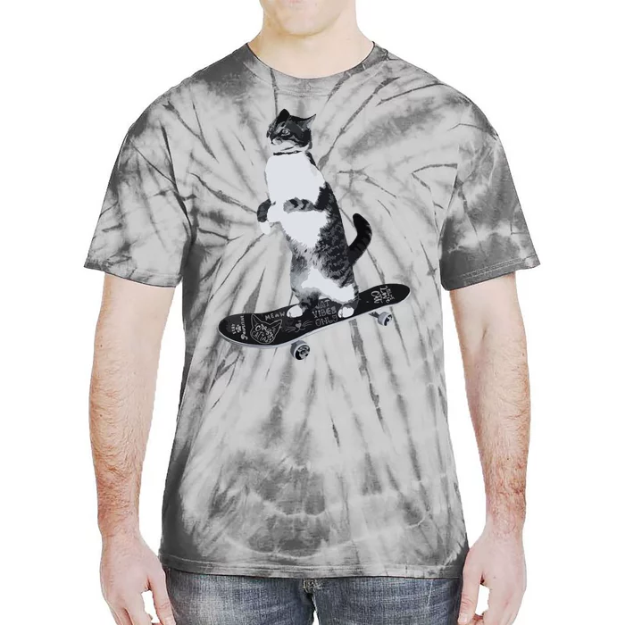 Funny Cats Lovers Skateboarding Cat Tie-Dye T-Shirt