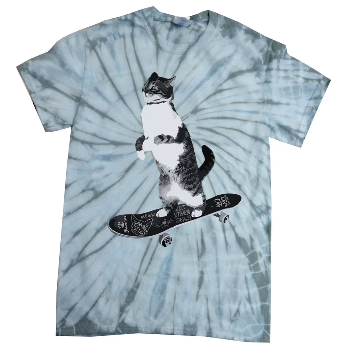 Funny Cats Lovers Skateboarding Cat Tie-Dye T-Shirt