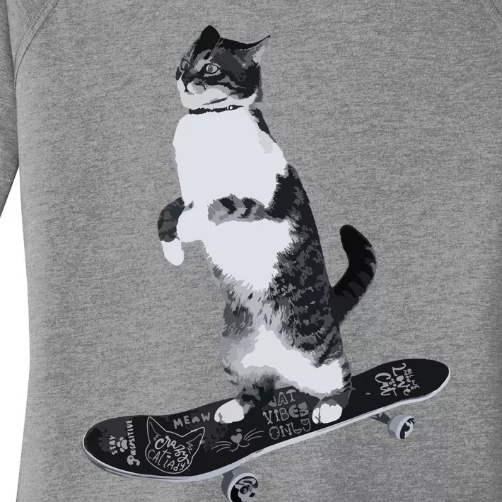 Funny Cats Lovers Skateboarding Cat Women's Perfect Tri Tunic Long Sleeve Shirt